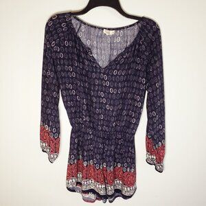 Lilka Anthropologie Jumper One Piece Small Womens Navy Blue Pattern Rayon